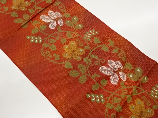 JAPANESE NAGOYA OBI / CHIKUZEN HAKATA / WOVEN FLOWER ARABESQUE